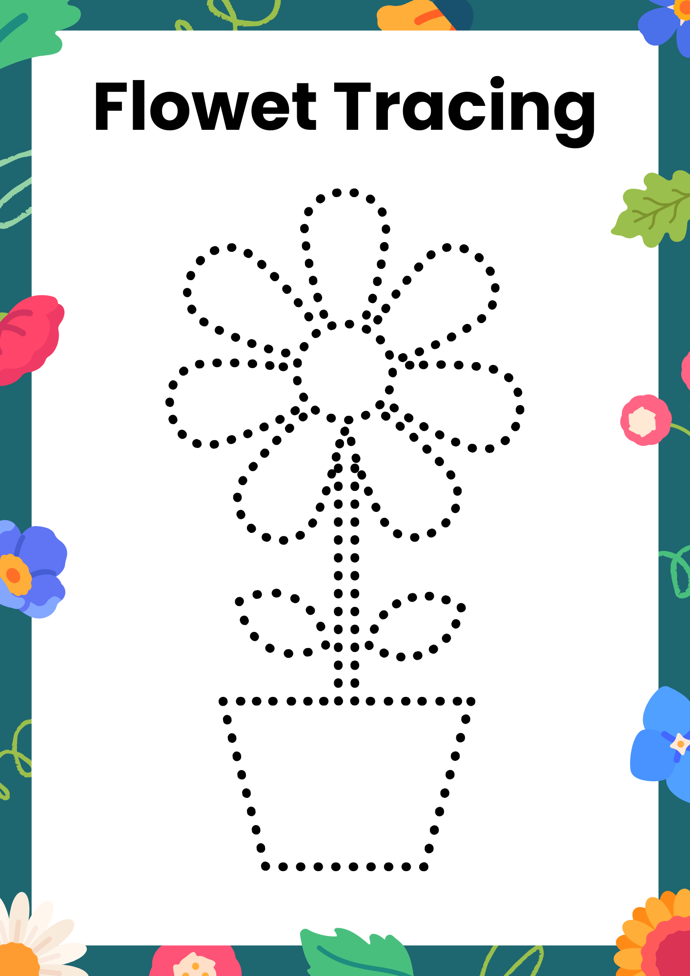 Download Free Tracing Flower Drawing A4 Page for Kids 