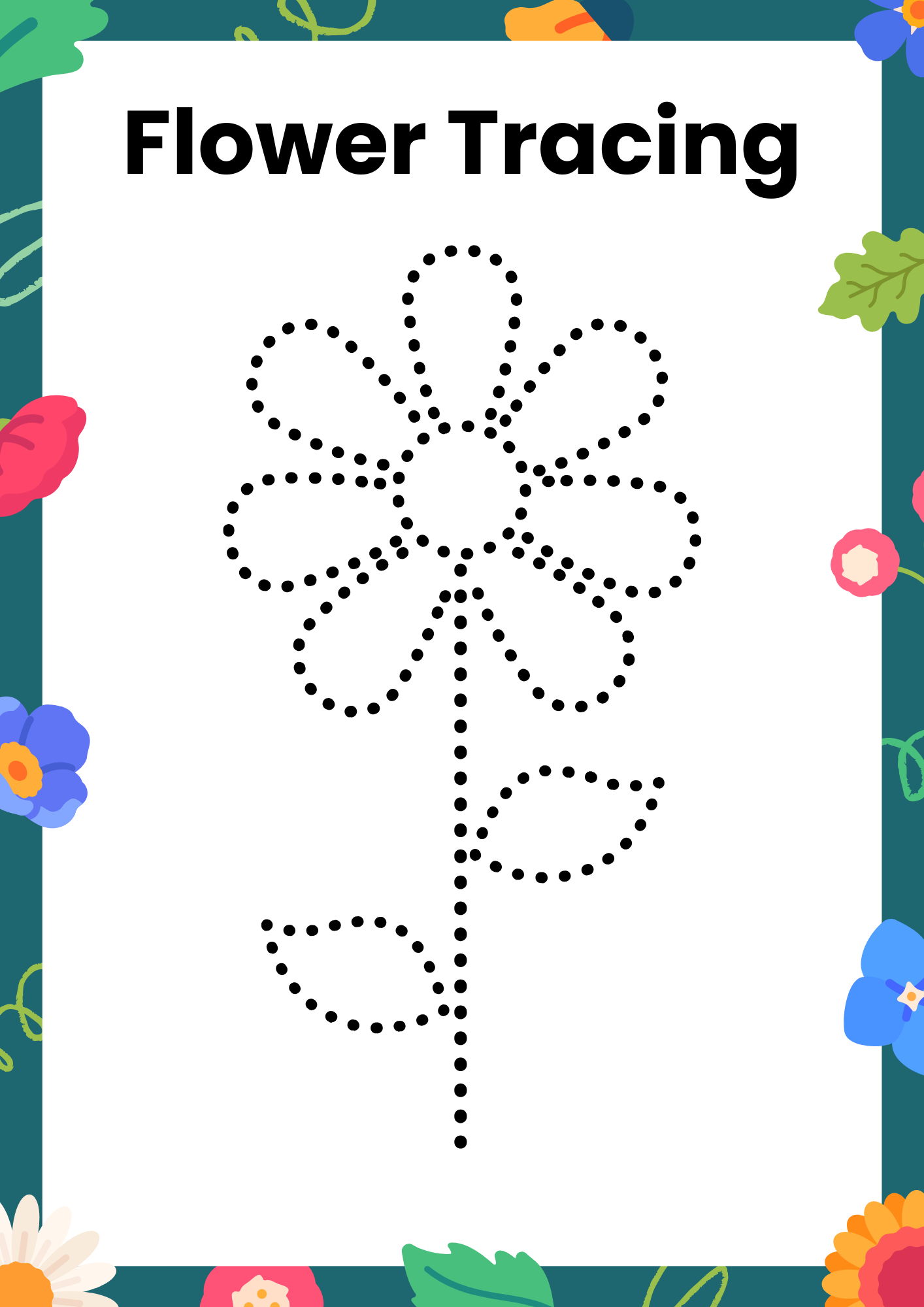 Download Free Tracing Flower Drawing A4 Page for Kids 