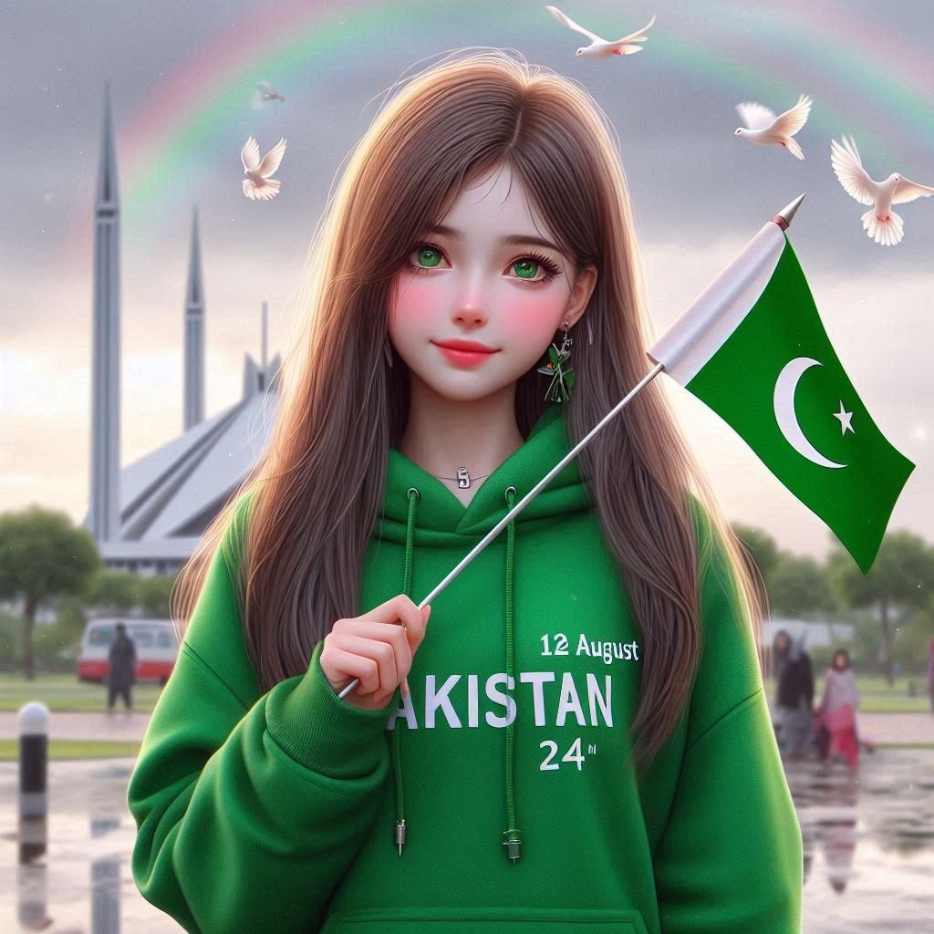 A girl holding umbrella on 14 august Pakistan independence day