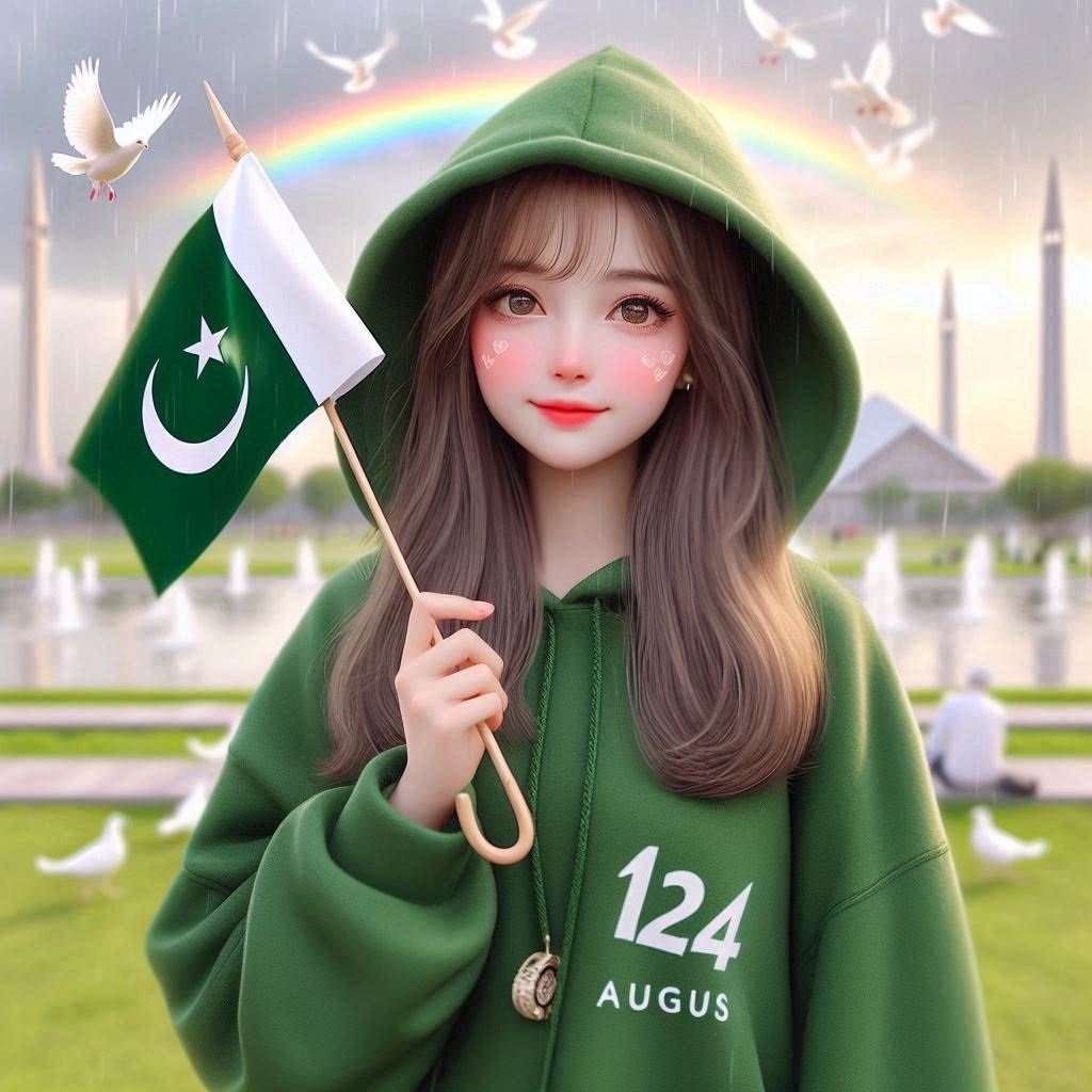 A girl holding umbrella on 14 august Pakistan independence day