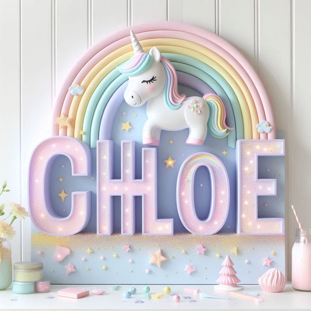 The name "Chloe" in pastel 3D letters Ai