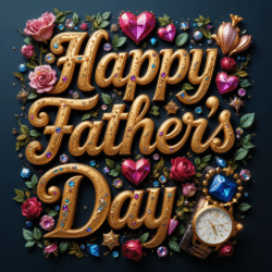 50 Free happy father's day wishes images with roses, gems, diamonds, love, hearts, and golden 3D lettering, 3D digital art. happy father's day pictures.