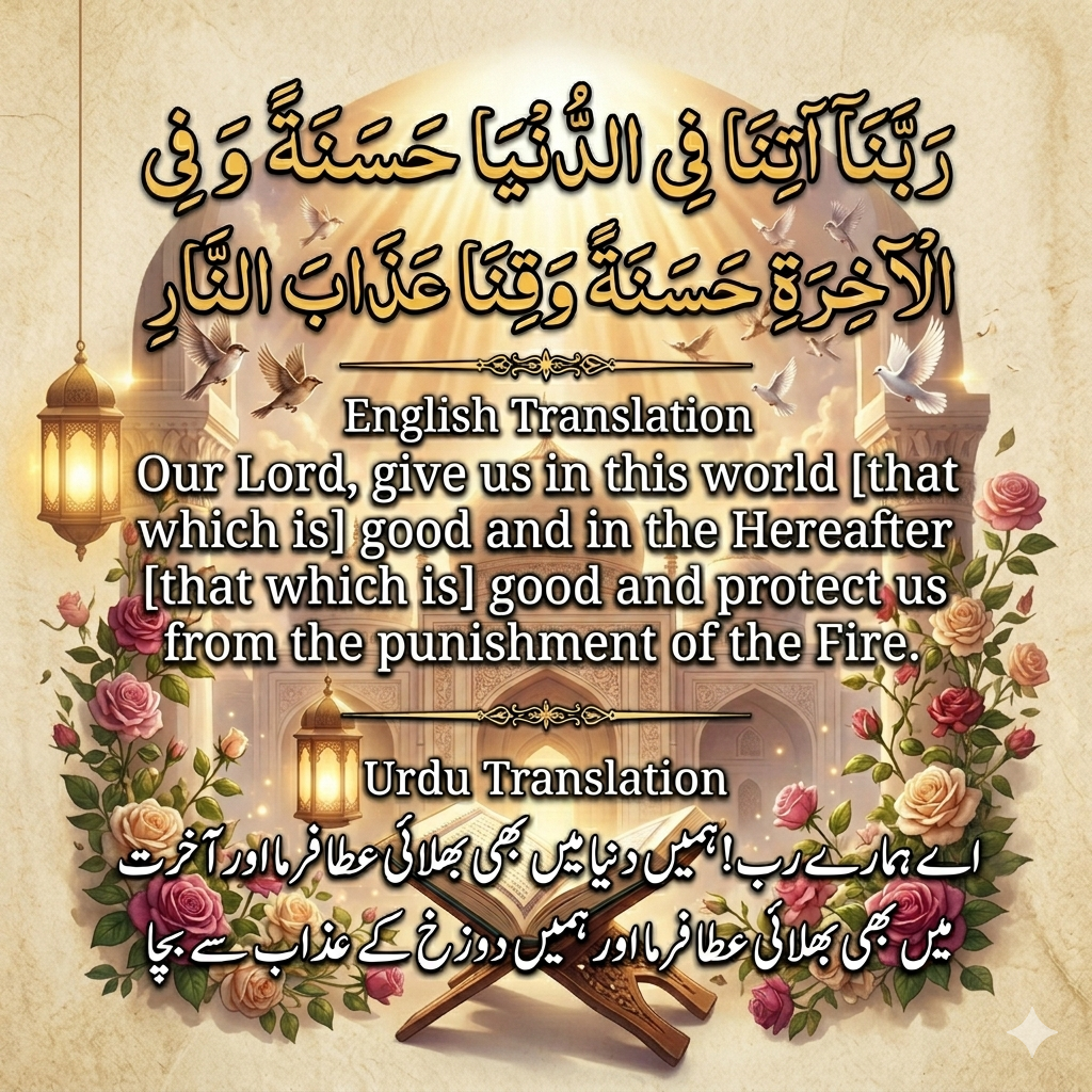 Rabbana Atina Fid Dunya Full Dua 1 Rabbana Atina Fid Dunya Full Dua: Arabic, English & Urdu Translation, Rabbana Atina Fid Dunya full dua meaning, Rabbana Atina Fid Dunya Hasanah in Urdu, best Quranic duas for success, daily protection duas image,