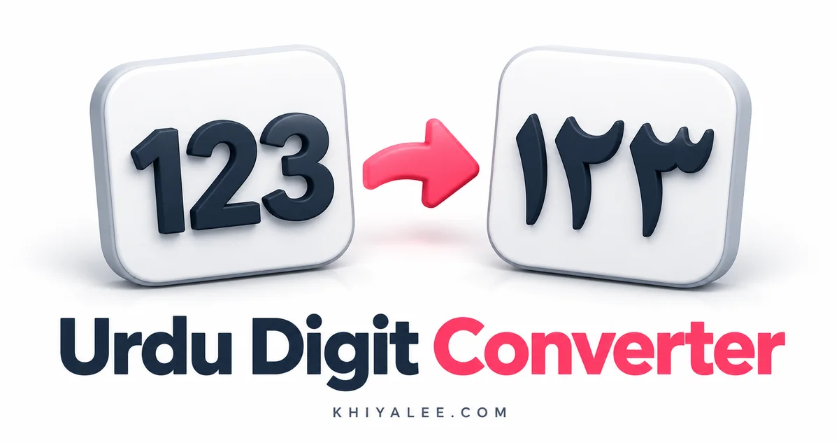 English digits 123 beside Urdu digits ۱۲۳ with a conversion arrow.