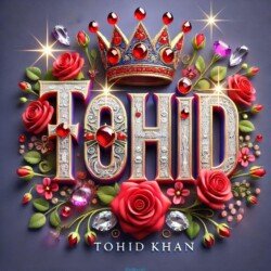 3d name art with diamoned gems and king crown of indian Tohid Khan and ArbaaJ Mewati