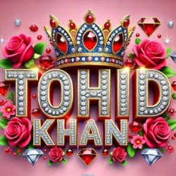 3d name art with diamoned gems and king crown of indian Tohid Khan and ArbaaJ Mewati