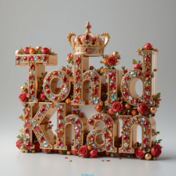 3d name art with diamoned gems and king crown of indian Tohid Khan and ArbaaJ Mewati