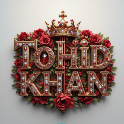 3d name art with diamoned gems and king crown of indian Tohid Khan and ArbaaJ Mewati