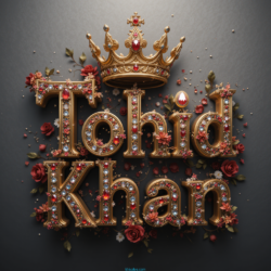 3d name art with diamoned gems and king crown of indian Tohid Khan and ArbaaJ Mewati