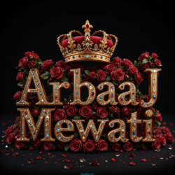 3d name art with diamoned gems and king crown of indian Tohid Khan and ArbaaJ Mewati