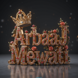 3d name art with diamoned gems and king crown of indian Tohid Khan and ArbaaJ Mewati