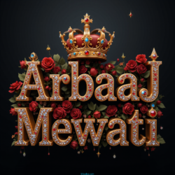 3d name art with diamoned gems and king crown of indian Tohid Khan and ArbaaJ Mewati