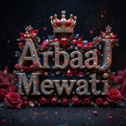 3d name art with diamoned gems and king crown of indian Tohid Khan and ArbaaJ Mewati