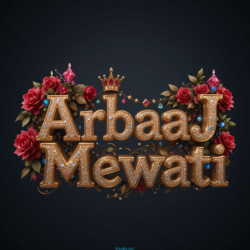 3d name art with diamoned gems and king crown of indian Tohid Khan and ArbaaJ Mewati