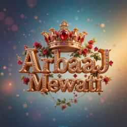 3d name art with diamoned gems and king crown of indian Tohid Khan and ArbaaJ Mewati