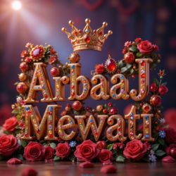 3d name art with diamoned gems and king crown of indian Tohid Khan and ArbaaJ Mewati
