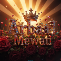 3d name art with diamoned gems and king crown of indian Tohid Khan and ArbaaJ Mewati