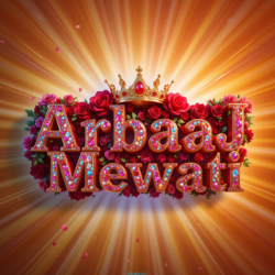 3d name art with diamoned gems and king crown of indian Tohid Khan and ArbaaJ Mewati