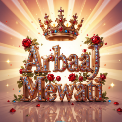 3d name art with diamoned gems and king crown of indian Tohid Khan and ArbaaJ Mewati