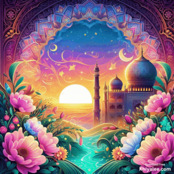 Jumma Mubarak Gif Beautiful islamic mosque Spiritual Divine Friday masjid animated vibrant digital art