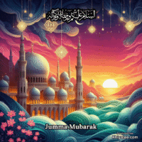 50+ Free jumma Mubarak Status Pic Post HD Images 55 Jumma Mubarak Gif Beautiful islamic mosque Spiritual Divine Friday masjid animated vibrant digital art