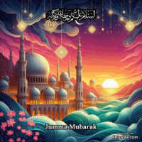 Jumma Mubarak Gif Beautiful islamic mosque Spiritual Divine Friday masjid animated vibrant digital art