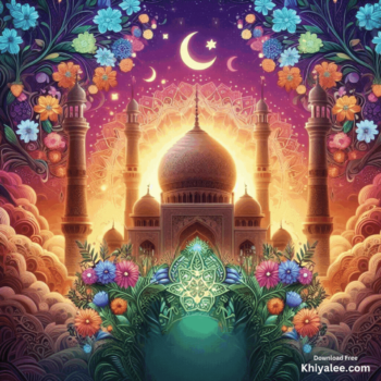 Jumma Mubarak Gif Beautiful islamic mosque Spiritual Divine Friday masjid animated vibrant digital art