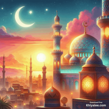 Jumma Mubarak Gif Beautiful islamic mosque Spiritual Divine Friday masjid animated vibrant digital art