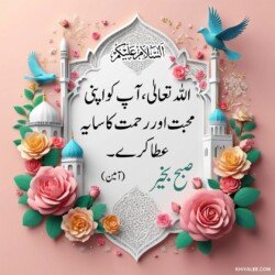 free 3D Dua Good Morning beautiful Islamic HD images with roses and flowers and dove or pigeon birds with mosque and Islamic frames and shapes with birds