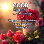 good morning monday blessing images with birds sunflowers and roses and coffee cup with sun and sunlight