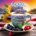 good morning monday blessing images with birds sunflowers and roses and coffee cup with sun and sunlight