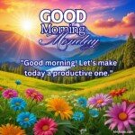 good morning monday blessing images with birds sunflowers and roses and coffee cup with sun and sunlight