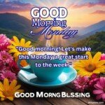 good morning monday blessing images with birds sunflowers and roses and coffee cup with sun and sunlight