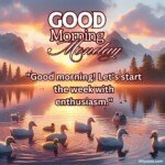 good morning monday blessing images with birds sunflowers and roses and coffee cup with sun and sunlight