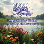 good morning monday blessing images with birds sunflowers and roses and coffee cup with sun and sunlight