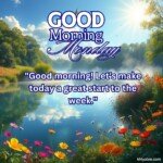 good morning monday blessing images with birds sunflowers and roses and coffee cup with sun and sunlight