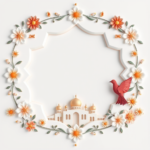 islamic frames for text floral empty shapes 3D emboss blank HD paper borders with ornaments mosque and birds