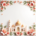 islamic frames for text floral empty shapes 3D emboss blank HD paper decoration borders with ornaments mosque and birds