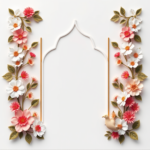 islamic frames for text floral empty shapes 3D emboss blank HD paper decoration borders with ornaments mosque and birds