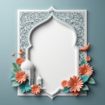 islamic frames for text floral empty shapes 3D emboss blank HD paper decoration borders with ornaments mosque and birds