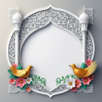 islamic frames for text floral empty shapes 3D emboss blank HD paper decoration borders with ornaments mosque and birds