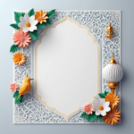 islamic frames for text floral empty shapes 3D emboss blank HD paper decoration borders with ornaments mosque and birds