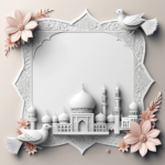 islamic frames for text floral empty shapes 3D emboss blank HD paper decoration borders with ornaments mosque and birds