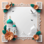 islamic frames for text floral empty shapes 3D emboss blank HD paper decoration borders with ornaments mosque and birds