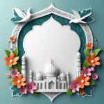 islamic frames for text floral empty shapes 3D emboss blank HD paper decoration borders with ornaments mosque and birds