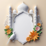 islamic frames for text floral empty shapes 3D emboss blank HD paper decoration borders with ornaments mosque and birds
