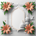 islamic frames for text floral empty shapes 3D emboss blank HD paper decoration borders with ornaments mosque and birds