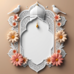 islamic frames for text floral empty shapes 3D emboss blank HD paper decoration borders with ornaments mosque and birds