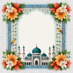 islamic frames for text floral empty shapes 3D emboss blank HD paper decoration borders with ornaments mosque and birds