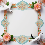 islamic frames for text floral empty shapes 3D emboss blank HD paper decoration borders with ornaments mosque and birds